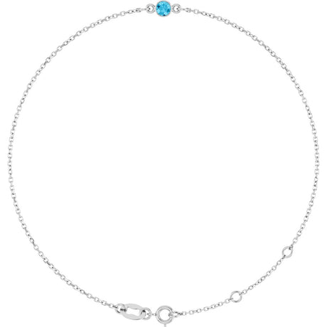 14K White Gold Natural Aquamarine Bezel-Set Solitaire 6 1/2-7 1/2" Bracelet