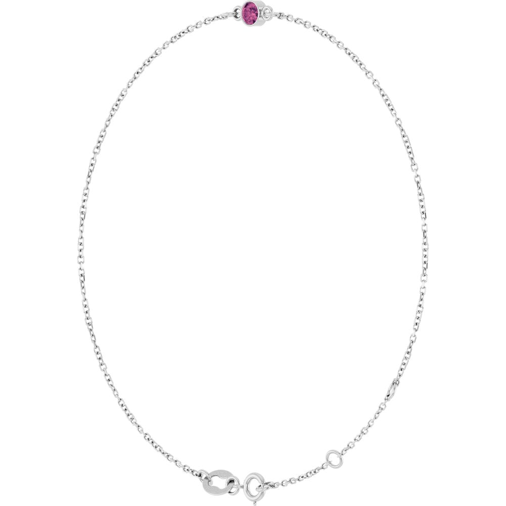 14K White Gold Natural Pink Tourmaline Bezel-Set Solitaire 6 1/2-7 1/2" Bracelet