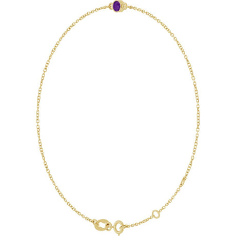 14K Yellow Gold Natural Amethyst Bezel-Set Solitaire 6 1/2-7 1/2" Bracelet
