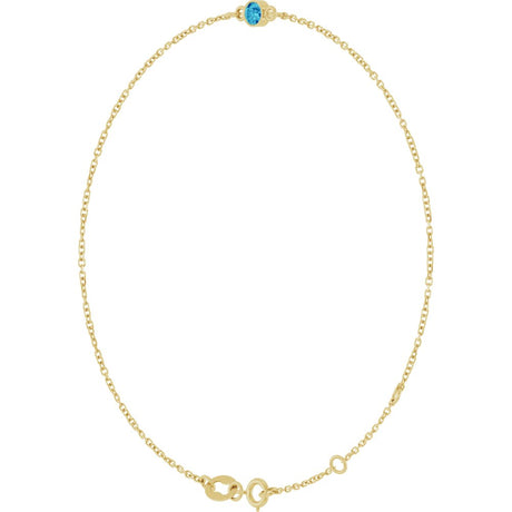 14K Yellow Gold Natural Blue Zircon Bezel-Set Solitaire 6 1/2-7 1/2" Bracelet