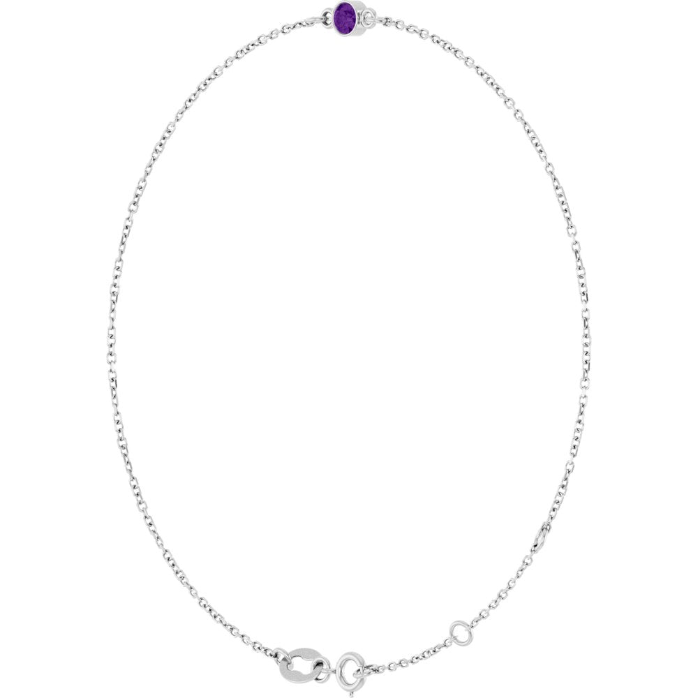 Sterling Silver Natural Amethyst Bezel-Set Solitaire 6 1/2-7 1/2" Bracelet