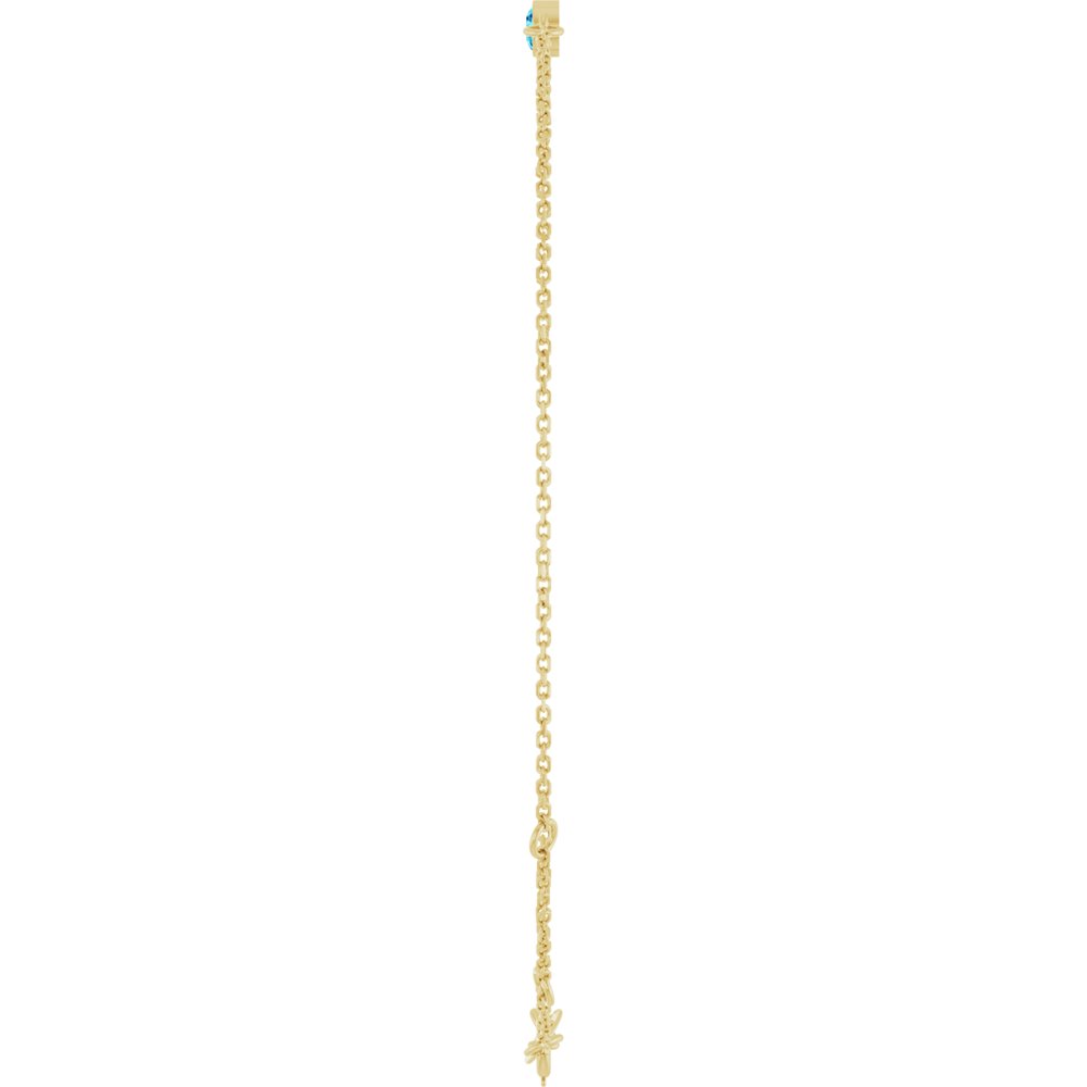 14K Yellow Gold Natural Blue Zircon Bezel-Set Solitaire 6 1/2-7 1/2" Bracelet