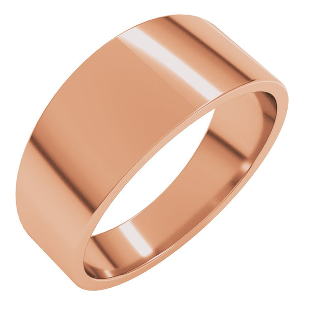 14K Rose Gold 8 mm Lightweight Tapered Flat Band Size 8.5