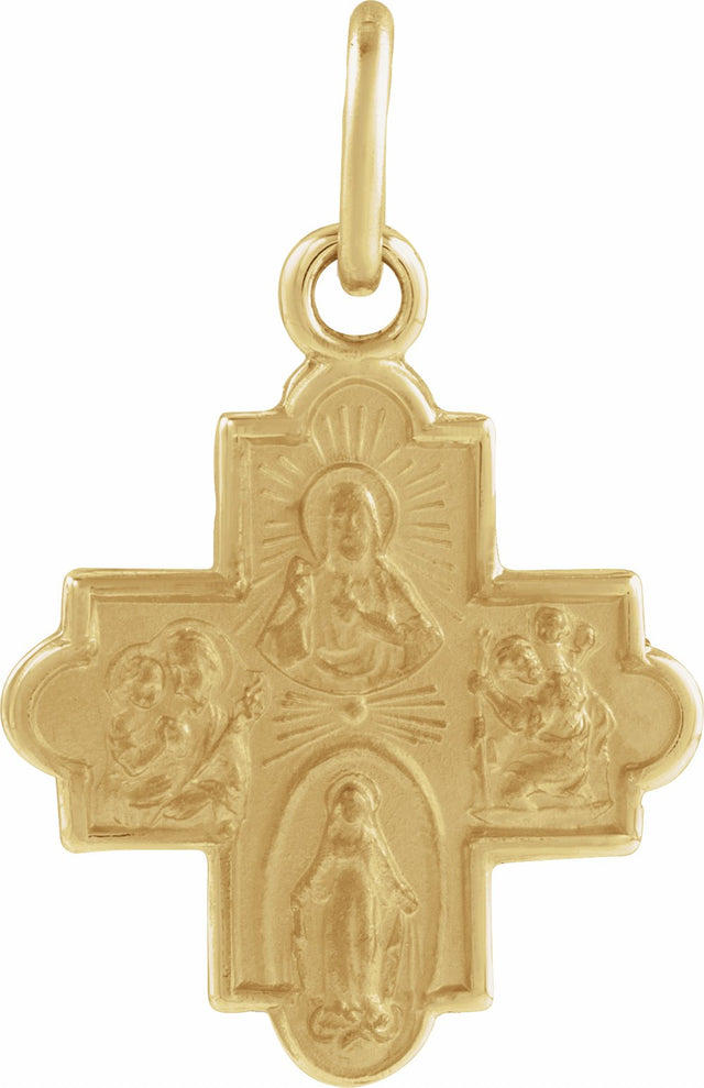 14K Yellow Gold 12x12 mm Four-Way Cross Medal 