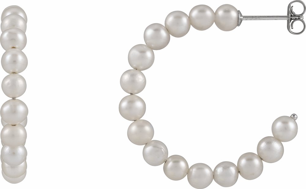 Sterling Silver Cultured White Freshwater Pearl Hoop Earrings