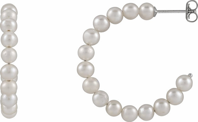 Sterling Silver Cultured White Freshwater Pearl Hoop Earrings