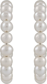 Sterling Silver Cultured White Freshwater Pearl Hoop Earrings