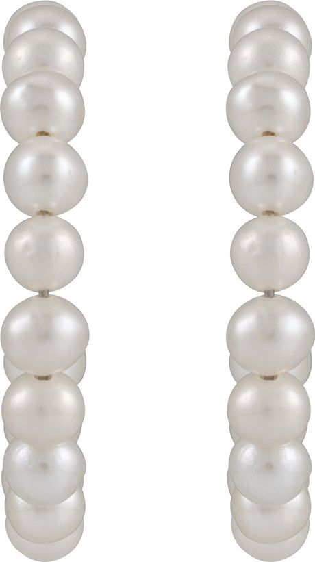 Sterling Silver Cultured White Freshwater Pearl Hoop Earrings