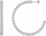 Sterling Silver Cultured White Freshwater Pearl Hoop Earrings