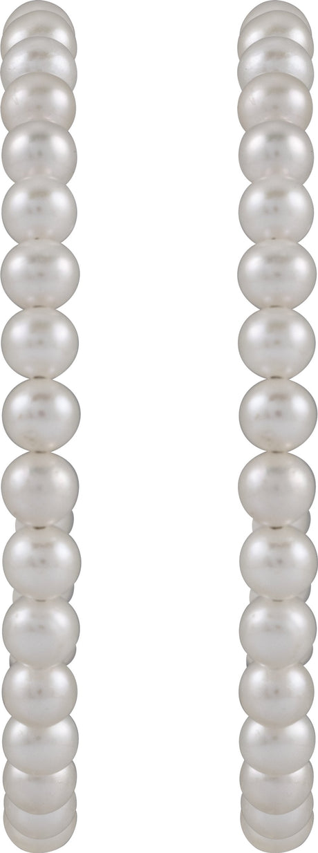 Sterling Silver Cultured White Akoya Pearl Hoop Earrings
