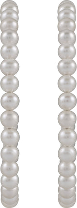 Sterling Silver Cultured White Freshwater Pearl Hoop Earrings
