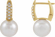 14K Yellow Gold Cultured White Akoya Pearl & 1/6 CTW Natural Diamond Earrings