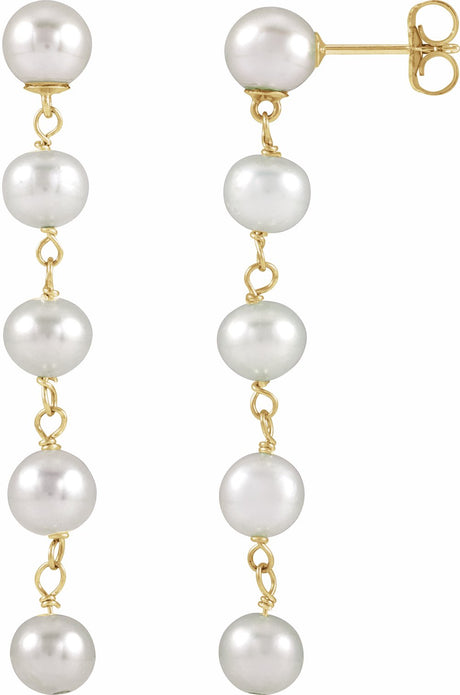 14K Yellow Gold Cultured White Freshwater Pearl Earrings