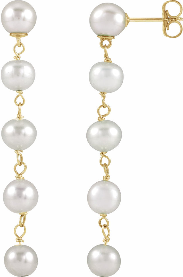 14K Yellow Gold Cultured White Freshwater Pearl Earrings