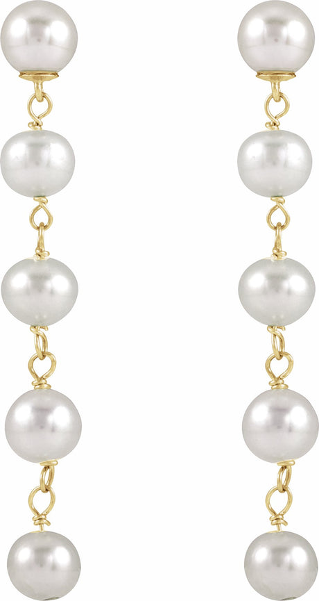 14K Yellow Gold Cultured White Freshwater Pearl Earrings