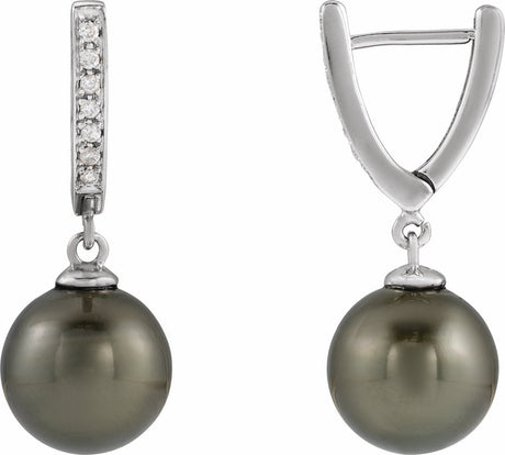 14K White Gold Cultured Gray Tahitian Pearl & 1/10 CTW Natural Diamond Earrings
