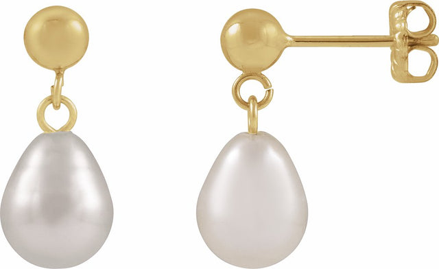 14K Yellow Gold-Filled Cultured White Freshwater Pearl Earrings