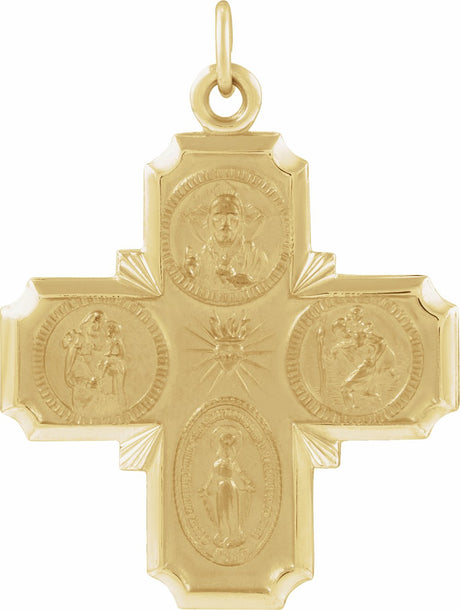 14K Yellow Gold 25x24 mm Four-Way Cross Medal