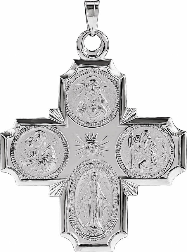 14K White Gold 30x29 mm Four-Way Cross Medal 