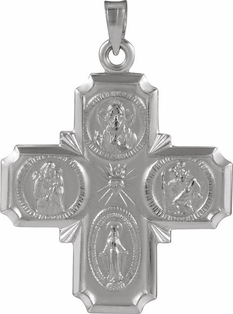 14K White Gold 25x24 mm Four-Way Cross Medal 