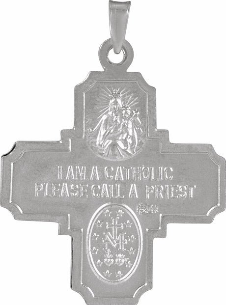 14K White Gold 25x24 mm Four-Way Cross Medal 