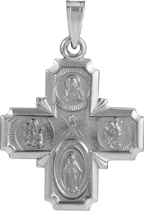 14K White Gold 18x18 mm Four-Way Cross Medal
