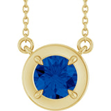 14K Yellow Gold 6 mm Round Lab-Grown Blue Sapphire 18" Necklace