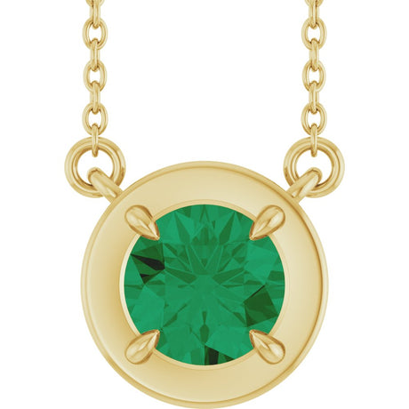 14K Yellow Gold 6 mm Round Lab-Grown Emerald 18" Necklace