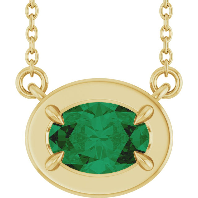 14K Yellow Gold Lab-Grown Emerald 18" Necklace