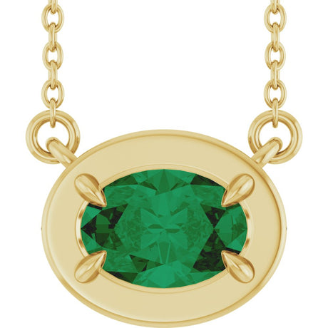14K Yellow Gold 7x5 mm Oval Lab-Grown Emerald 18" Necklace