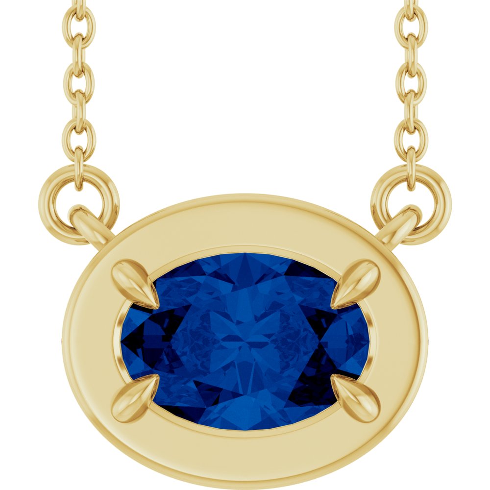14K Yellow Gold Lab-Grown Blue Sapphire 18" Necklace