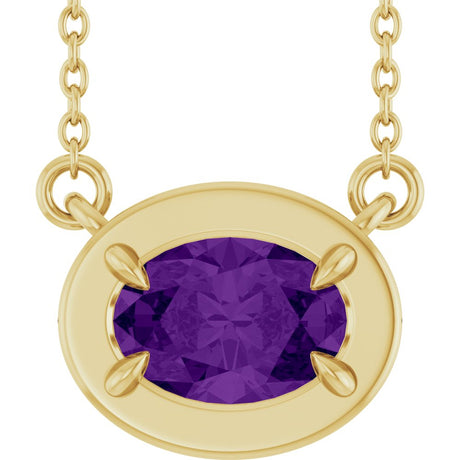 14K Yellow Gold 7x5 mm Oval Natural Amethyst 18" Necklace