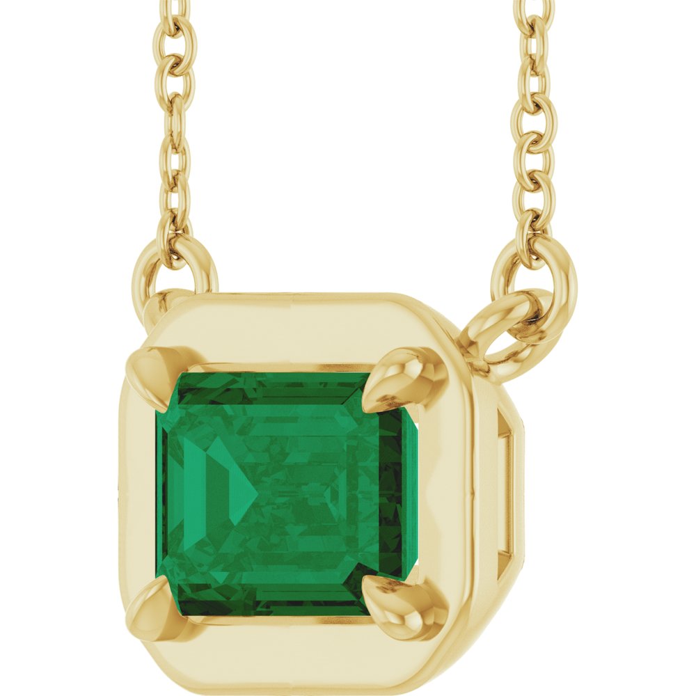 14K Yellow Gold Lab-Grown Emerald 18" Necklace
