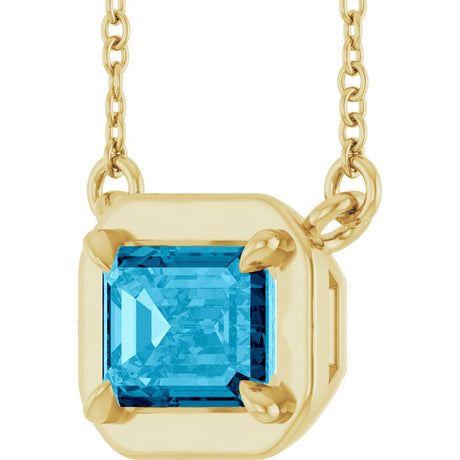 14K Yellow Gold 7x5 mm Emerald Natural Aquamarine 18" Necklace