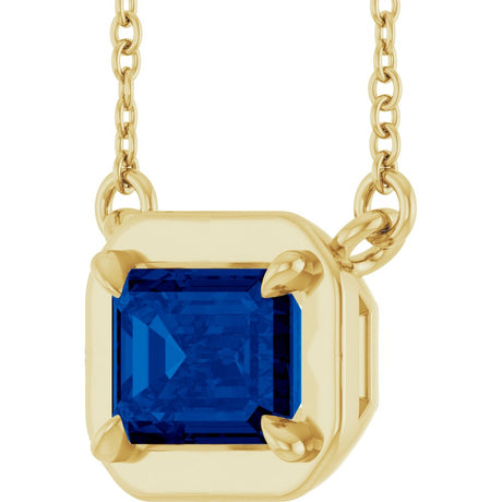 14K Yellow Gold 7x5 mm Emerald Lab-Grown Blue Sapphire 18" Necklace