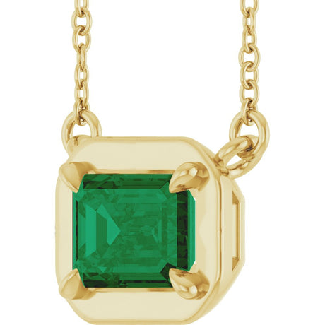 14K Yellow Gold 7x5 mm Emerald Lab-Grown Emerald 18" Necklace