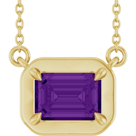 14K Yellow Gold 7x5 mm Emerald Natural Amethyst 18" Necklace