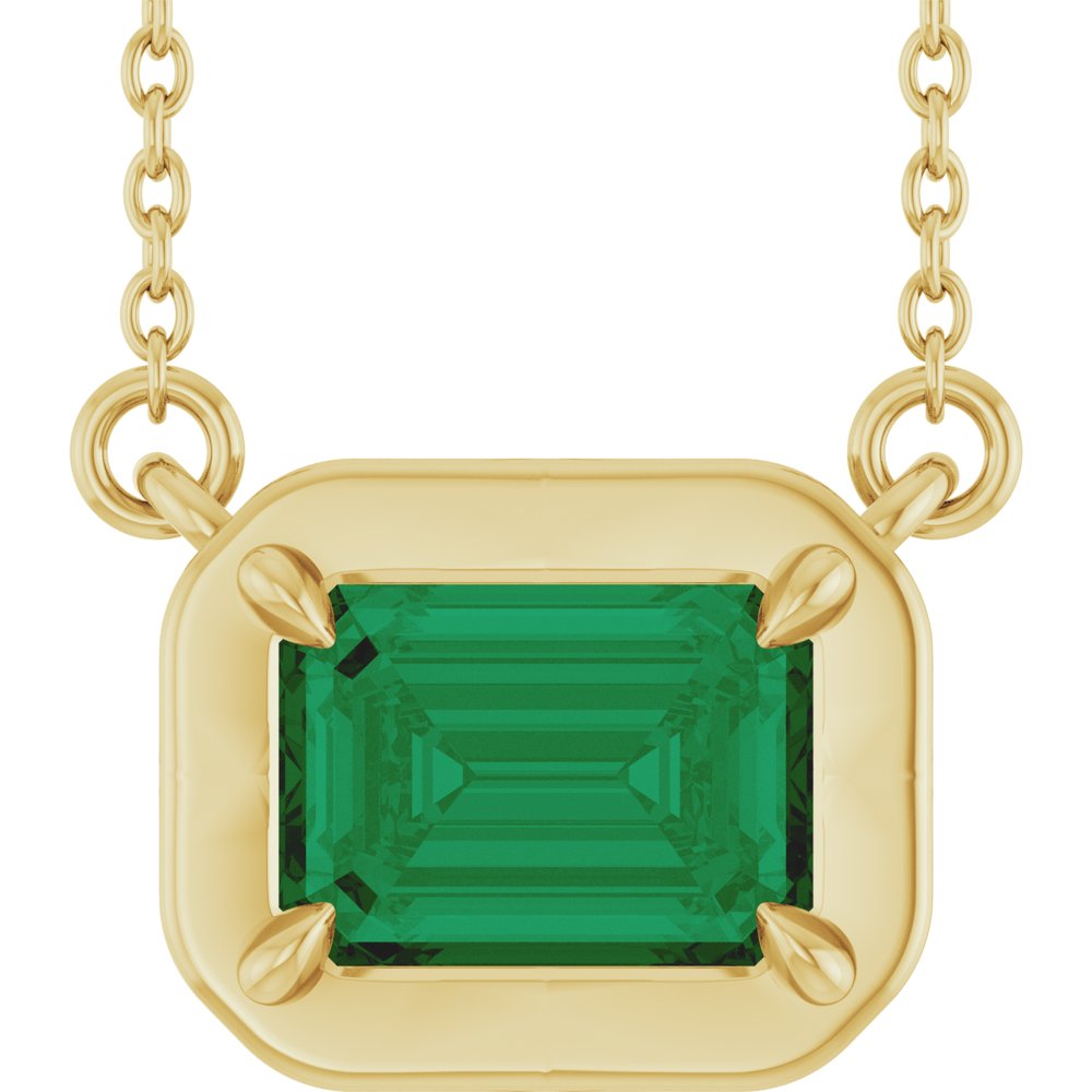 14K Yellow Gold Lab-Grown Emerald 18" Necklace