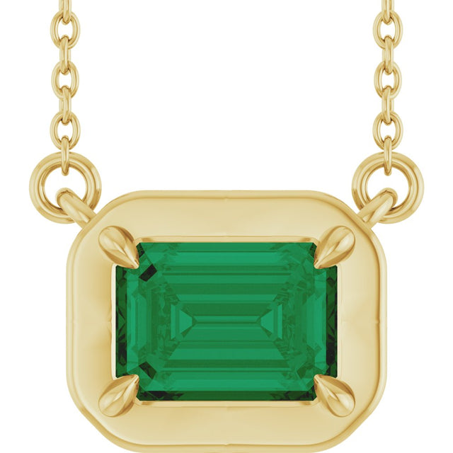 14K Yellow Gold Lab-Grown Emerald 18" Necklace