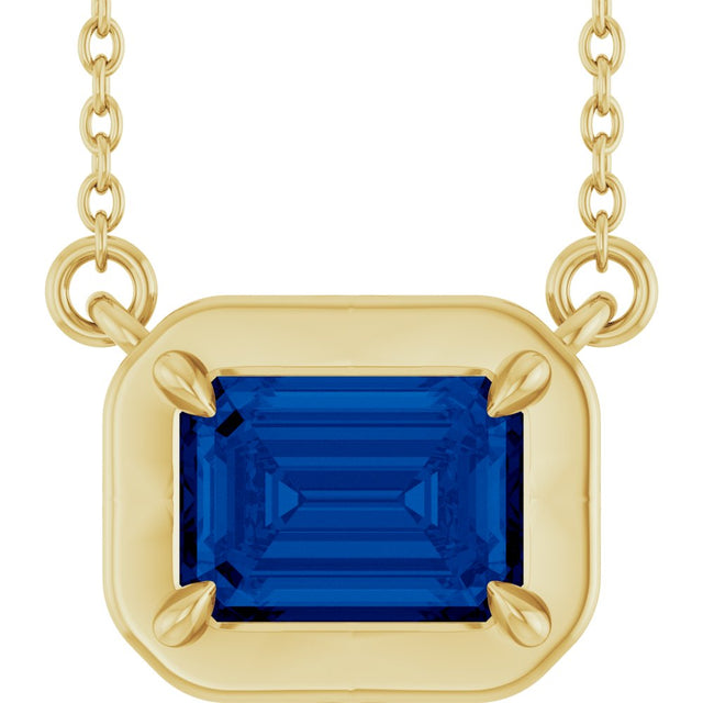 14K Yellow Gold Lab-Grown Blue Sapphire 18" Necklace