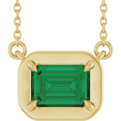 14K Yellow Gold 7x5 mm Emerald Lab-Grown Emerald 18" Necklace