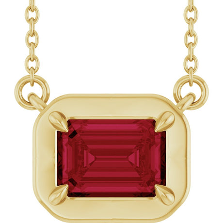 14K Yellow Gold 7x5 mm Emerald Lab-Grown Ruby 18" Necklace