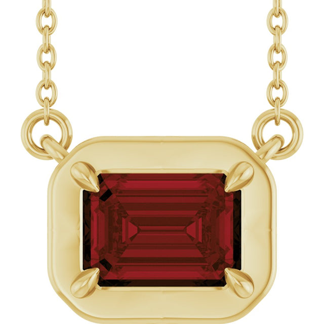 14K Yellow Gold 7x5 mm Emerald Natural Garnet 18" Necklace