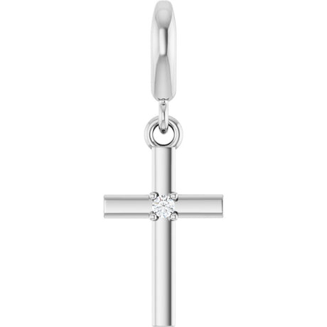 14K White Gold .02 CT Round Natural Diamond Cross Charm/Pendant