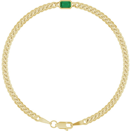 14K Yellow Gold Lab-Grown Emerald Link 7" Bracelet