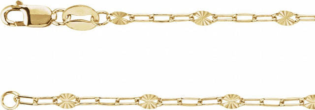 14K Yellow Gold-Filled 2.5 mm Light Paperclip-Style Starburst Mirror 7" Chain
