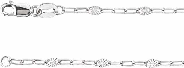 Sterling Silver 2.5 mm Light Paperclip-Style Starburst Mirror 18" Chain
