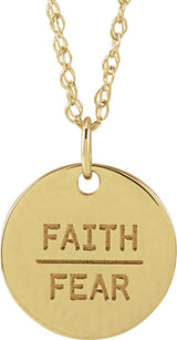 14K Yellow Gold Faith Over Fear Disc 18" Necklace