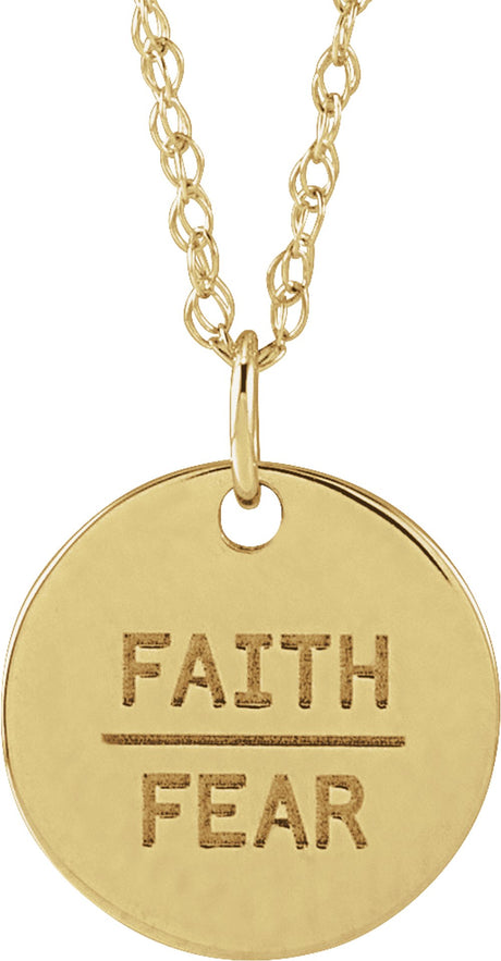 14K Yellow Gold Faith Over Fear Disc 18" Necklace