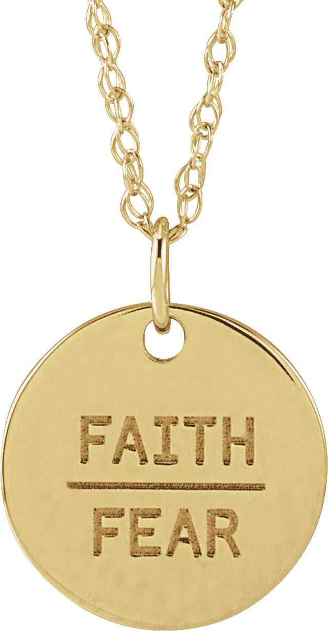 14K Yellow Gold Faith Over Fear Disc 18" Necklace